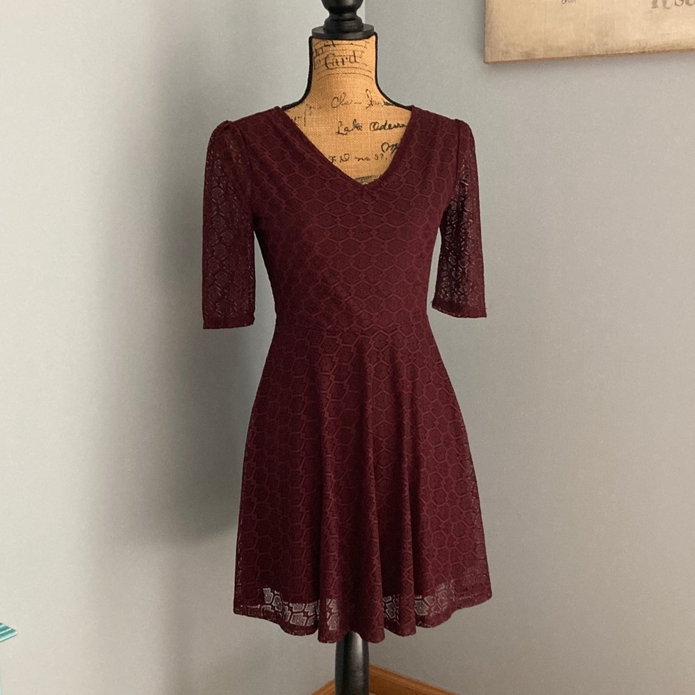 Burgundy Lace Mini Dress by love, Fire Women Size Medium